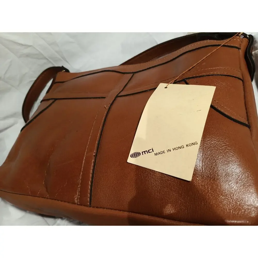 MCI Fine Handbags VTG Brown Leather Shoulder Bag Purse Made in Hong Kong NOS